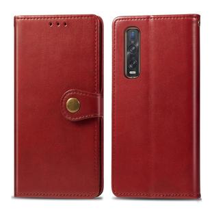 For OPPO Find X2 Pro Solid Color Leather Buckle Phone Case with Lanyard & Photo Frame & Card Slot & Wallet & Stand Function(Red)