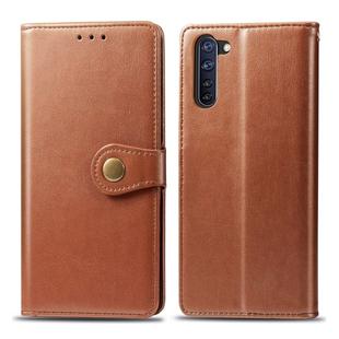 For OPPO Reno3 A Solid Color Leather Buckle Phone Case with Lanyard & Photo Frame & Card Slot & Wallet & Stand Function(Brown)