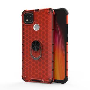 For Xiaomi Redmi 9C Shockproof Honeycomb PC + TPU Ring Holder Protection Case(Red)
