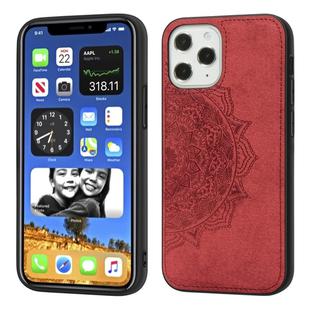 For iPhone 12 / 12 Pro Mandala Embossed Cloth Cover PC + TPU Mobile Phone Case with Magnetic Function and Hand Strap(Red)