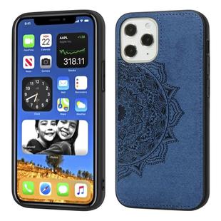 For iPhone 12 / 12 Pro Mandala Embossed Cloth Cover PC + TPU Mobile Phone Case with Magnetic Function and Hand Strap(Blue)