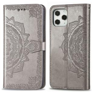 For iPhone 12 Pro Max Halfway Mandala Embossing Pattern Horizontal Flip Leather Case with Holder & Card Slots & Wallet & Lanyard(Grey)