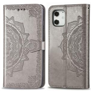 For iPhone 12 mini Halfway Mandala Embossing Pattern Horizontal Flip Leather Case with Holder & Card Slots & Wallet & Lanyard(Grey)