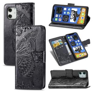 For iPhone 12 Pro Max Butterfly Love Flower Embossed Horizontal Flip Leather Case with Bracket / Card Slot / Wallet / Lanyard(Black)
