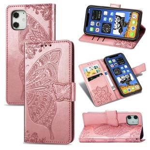 For iPhone 12 Pro Max Butterfly Love Flower Embossed Horizontal Flip Leather Case with Bracket / Card Slot / Wallet / Lanyard(Rose Gold)