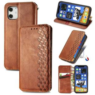 For iPhone 12 Pro Max Cubic Grid Pressed Horizontal Flip Magnetic PU Leather Case with Holder & Card Slots & Wallet(Brown)