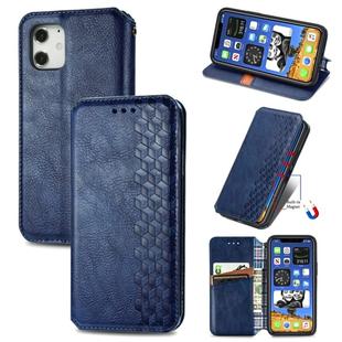 For iPhone 12 mini Cubic Grid Pressed Horizontal Flip Magnetic PU Leather Case with Holder & Card Slots & Wallet(Blue)