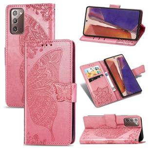 For Samsung Galaxy Note 20 Ultra Butterfly Love Flower Embossed Horizontal Flip Leather Case with Bracket / Card Slot / Wallet / Lanyard(Pink)