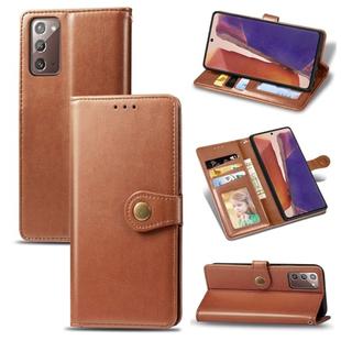 For Samsung Galaxy Note 20 Retro Solid Color Leather Buckle Phone Case with Lanyard & Photo Frame & Card Slot & Wallet & Stand Function(Brown)