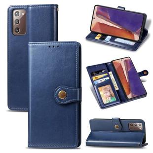 For Samsung Galaxy Note 20 Retro Solid Color Leather Buckle Phone Case with Lanyard & Photo Frame & Card Slot & Wallet & Stand Function(Blue)
