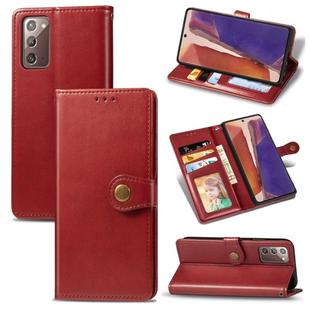 For Samsung Galaxy Note 20 Retro Solid Color Leather Buckle Phone Case with Lanyard & Photo Frame & Card Slot & Wallet & Stand Function(Red)