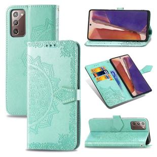 For Samsung Galaxy Note20 Halfway Mandala Embossing Pattern Horizontal Flip Leather Case with Holder & Card Slots & Wallet & Lanyard(Green)