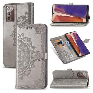 For Samsung Galaxy Note20 Ultra Halfway Mandala Embossing Pattern Horizontal Flip Leather Case with Holder & Card Slots & Wallet & Lanyard(Grey)