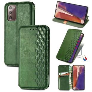 For Samsung Galaxy Note 20 Cubic Grid Pressed Horizontal Flip Magnetic PU Leather Case with Holder & Card Slots & Wallet(Green)