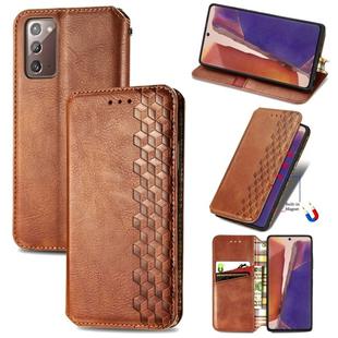 For Samsung Galaxy Note 20 Cubic Grid Pressed Horizontal Flip Magnetic PU Leather Case with Holder & Card Slots & Wallet(Brown)