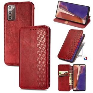 For Samsung Galaxy Note20 Ultra  Cubic Grid Pressed Horizontal Flip Magnetic PU Leather Case with Holder & Card Slots & Wallet(Red)