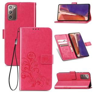 For Samsung Galaxy Note20 Four-leaf Clasp Embossed Buckle Mobile Phone Protection Leather Case with Lanyard & Card Slot & Wallet & Bracket Function(Magenta)