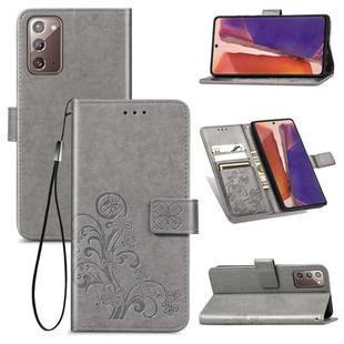 For Samsung Galaxy Note20 Ultra Four-leaf Clasp Embossed Buckle Mobile Phone Protection Leather Case with Lanyard & Card Slot & Wallet & Bracket Function(Grey)