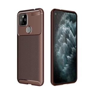 For Google Pixel 5 XL Carbon Fiber Texture Shockproof TPU Case(Brown)