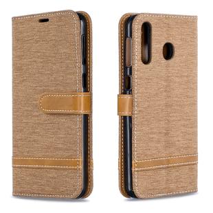Color Matching Denim Texture Leather Case for Galaxy  M30, with Holder & Card Slots & Wallet & Lanyard(Brown)