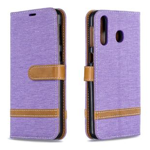 Color Matching Denim Texture Leather Case for Galaxy  M30, with Holder & Card Slots & Wallet & Lanyard(Purple)