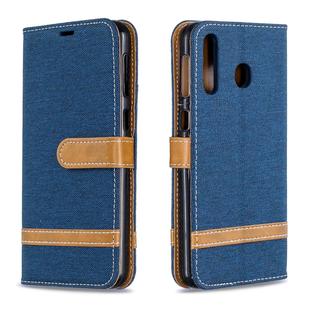 Color Matching Denim Texture Leather Case for Galaxy  M30, with Holder & Card Slots & Wallet & Lanyard(Dark Blue)