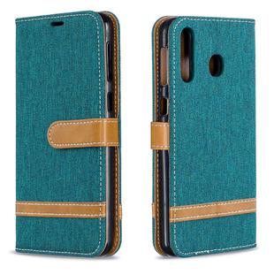 Color Matching Denim Texture Leather Case for Galaxy  M30, with Holder & Card Slots & Wallet & Lanyard(Green)