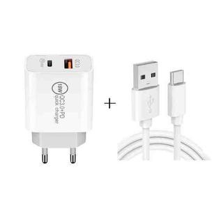 SDC-18W 18W PD 3.0 Type-C / USB-C + QC 3.0 USB Dual Fast Charging Universal Travel Charger with USB to Type-C / USB-C Fast Charging Data Cable, EU Plug