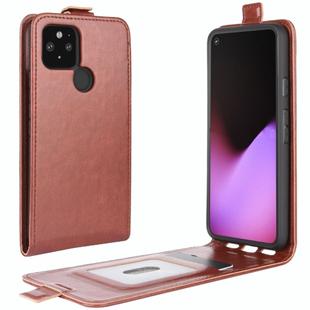 For Google Pixel 5 XL  R64 Texture Single Vertical Flip Leather Protective Case with Card Slots & Photo Frame(Brown)
