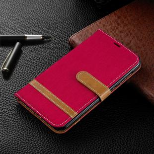 Color Matching Denim Texture Leather Case for Galaxy  M10, with Holder & Card Slots & Wallet & Lanyard(Red)