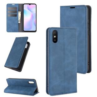 For Xiaomi Redmi 9A Retro-skin Business Magnetic Suction Leather Case with Holder & Card Slots & Wallet(Dark Blue)