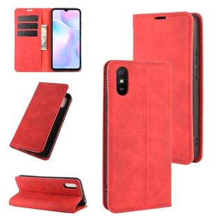 For Xiaomi Redmi 9A Retro-skin Business Magnetic Suction Leather Case with Holder & Card Slots & Wallet(Red)