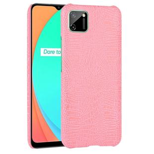 For Oppo Realme C11 Shockproof Crocodile Texture PC + PU Case(Pink)