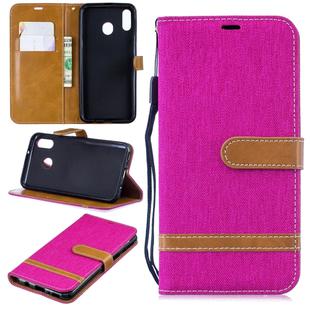 Color Matching Denim Texture Leather Case for Galaxy  M20, with Holder & Card Slots & Wallet & Lanyard(Rose Red)