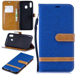 Color Matching Denim Texture Leather Case for Galaxy  M20, with Holder & Card Slots & Wallet & Lanyard(Royal Blue)