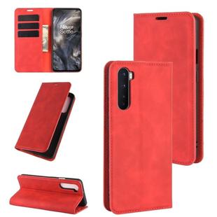 For OnePlus Nord Retro-skin Business Magnetic Suction Leather Case with Holder & Card Slots & Wallet(Red)