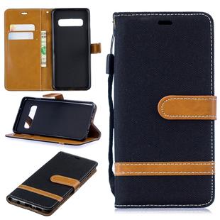 Color Matching Denim Texture Leather Case for Galaxy  S10, with Holder & Card Slots & Wallet & Lanyard(Black)