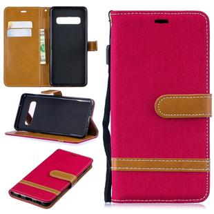Color Matching Denim Texture Leather Case for Galaxy  S10, with Holder & Card Slots & Wallet & Lanyard(Red)