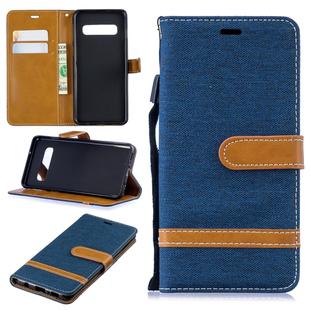 Color Matching Denim Texture Leather Case for Galaxy  S10, with Holder & Card Slots & Wallet & Lanyard(Dark Blue)