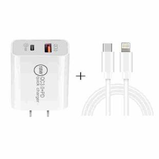SDC-18W 18W PD 3.0 Type-C / USB-C + QC 3.0 USB Dual Fast Charging Universal Travel Charger with Type-C / USB-C to 8 Pin Fast Charging Data Cable, US Plug