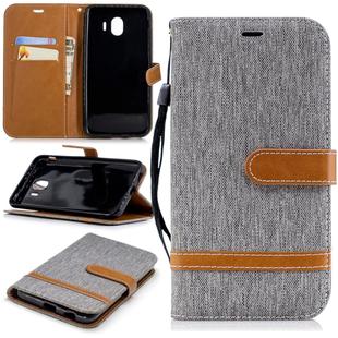 Color Matching Denim Texture Leather Case for Galaxy J4 (2018), with Holder & Card Slots & Wallet & Lanyard(Gray)