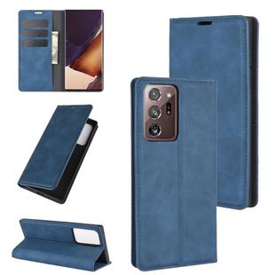 For Samsung Galaxy Note20 Ultra Retro-skin Business Magnetic Suction Leather Case with Holder & Card Slots & Wallet(Dark Blue)
