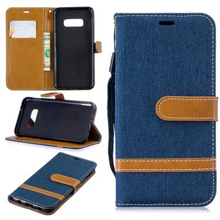 Color Matching Denim Texture Leather Case for Galaxy  S10e , with Holder & Card Slots & Wallet & Lanyard(Dark blue)