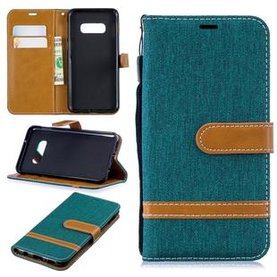 Color Matching Denim Texture Leather Case for Galaxy  S10e , with Holder & Card Slots & Wallet & Lanyard(Green)