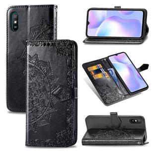 For Xiaomi Redmi 9A Halfway Mandala Embossing Pattern Horizontal Flip Leather Case with Holder & Card Slots & Wallet & Lanyard(Black)