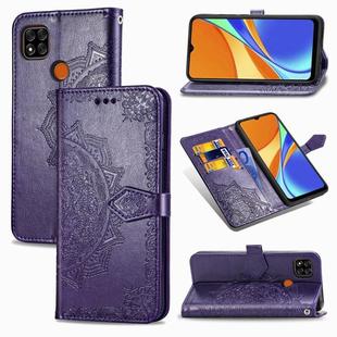 For Xiaomi Redmi 9C Halfway Mandala Embossing Pattern Horizontal Flip Leather Case with Holder & Card Slots & Wallet & Lanyard(Purple)