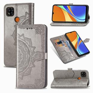 For Xiaomi Redmi 9C Halfway Mandala Embossing Pattern Horizontal Flip Leather Case with Holder & Card Slots & Wallet & Lanyard(Grey)