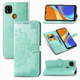 For Xiaomi Redmi 9C Halfway Mandala Embossing Pattern Horizontal Flip Leather Case with Holder & Card Slots & Wallet & Lanyard(Green)