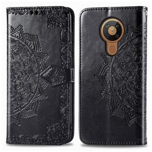 For Nokia 5.3 Mandala Flower Embossed Horizontal Flip Leather Case with Bracket / Card Slot / Wallet / Lanyard(Black)