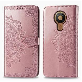 For Nokia 5.3 Mandala Flower Embossed Horizontal Flip Leather Case with Bracket / Card Slot / Wallet / Lanyard(Rose Gold)